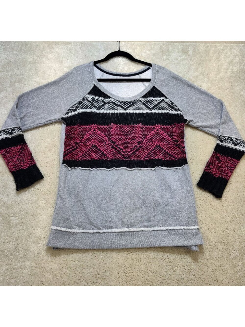 Maurices Tunic Sweater Women's 1 Geometric Knit Sweatshirt Raw Hem Pullover VGC